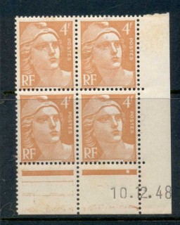 France-1948-49-Marianne-4f-brown-orange-dated-corner-blk4-MUH