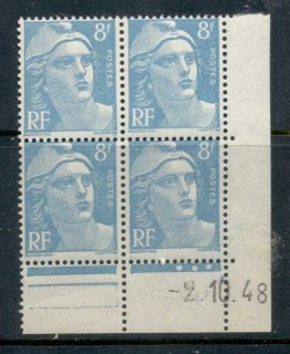 France-1948-49-Marianne-8f-dated-corner-blk4-MUH