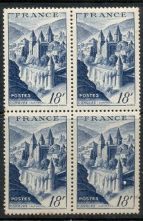 France-1948-View-of-Conques-18f-dark-blue-blk4-perf-tones-MUH