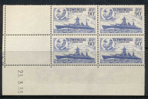 France-1939-Battleship-Clemenceau-dated-corner-blk4-MUH
