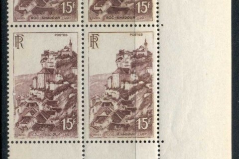 France-1946-Views-Rocamdour-15f-dated-corner-blk4-MUH