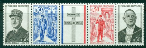 France-1971-De-Gaulle-Strip-label-MUH-Lot24685