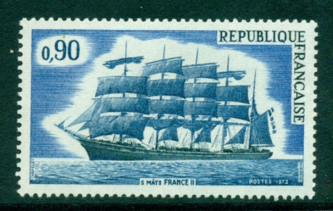 France-1973-Five-mast-Sailing-Ship-MLH-Lot29148