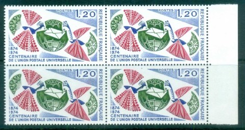 France-1974-Centenary-of-UPU-Blk-4-MUH-lot76398