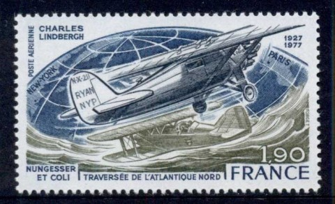 France-1977-Air-Mail-Planes-over-the-Atlantic-MUH