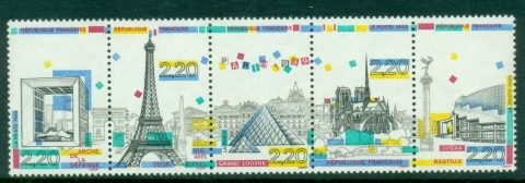 France-1989-Hiatoric-Sights-Paris-strip-5-MUH