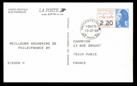 France-1989-Liberty-2-20-f-Postal-card-FDI