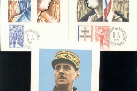 France-1971-Charles-de-Gaulle-3x-Maxicards