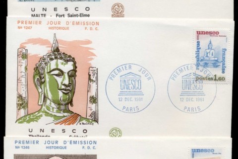 France-1981-UNESCO-3x-FDC