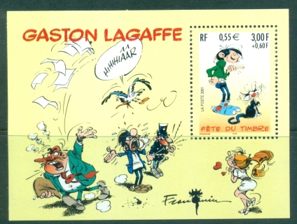 France-2001-3f-60c-Gaston-Lagaffe-Stamp-day-MS-MUH-lot36106