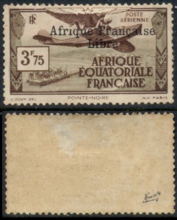 French Equatorial Africa 1940-41 Air Post Planes Opt Libre 3.75f