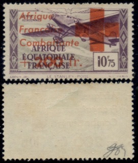 French Equatorial Africa 1943 Red Cross Surch Combattant 10.75f + 200f