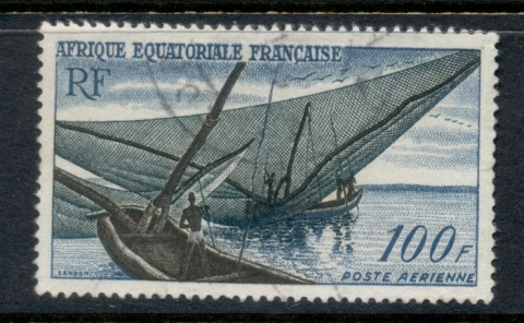 French Equatorial Africa 1955 Airmail 100f Local Fishing Boat