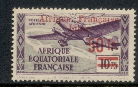 French Equatorial Africa 1940-41 Airmail Opt. Afrique Francais Libre 5f on 10.75f