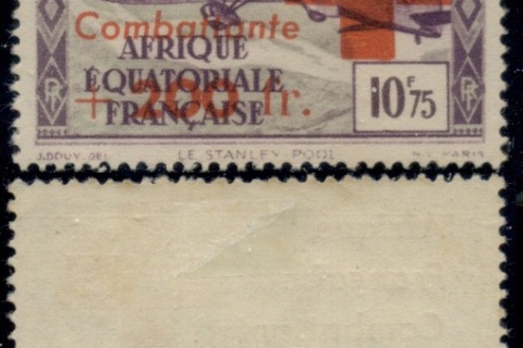 French Equatorial Africa 1943 Red Cross Surch Combattant 10.75f + 200f