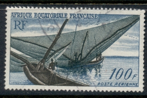 French Equatorial Africa 1955 Airmail 100f Local Fishing Boat