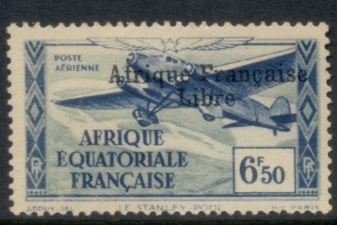 French Equatorial Africa 1940-41 Airmail Opt. Afrique Francais Libre 6.50f