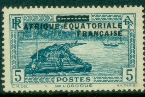 French Equatorial Africa 1936 Pictorial, Opt on Gabon 5c