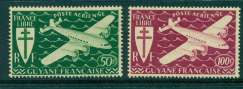 French-Guiana-1945-France-Libre-Air-Mail-MLH-lot38622