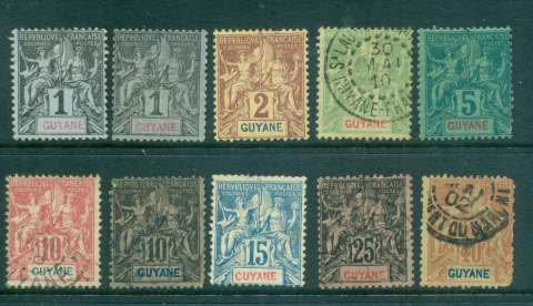 French-Guiana-1892-1904-Navigation-Commerce-Asst-faults-MH-FU-lot49456