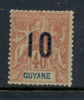 French-Guyana-1912-Surcharges-10c-on-4c-MLH