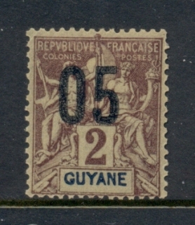 French-Guyana-1912-Surcharges-5c-on-2c-MLH