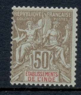 French-India-1892-1907-Navigation-Commerce-50c-brown-on-azure-MLH