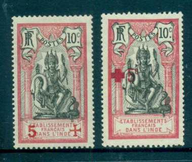 French-India-1916-Brahma-Surcharged-Red-Cross-2-MLH-lot49418