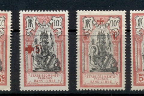 French-India-1915-16-Red-Cross-Surch-MLH-FU