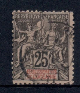 French-Polynesia-1892-1907 Navigation & Commerce 25c Black on rose