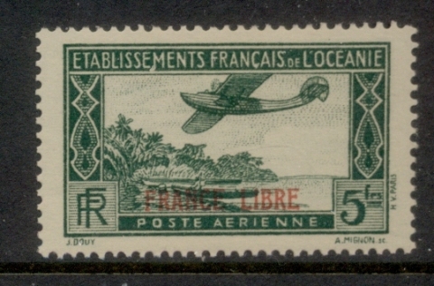 French-Polynesia-1940 Seaplane in Flight Opt France Libre