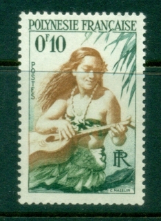 French-Polynesia-1958 Pictorial, Girl Playing Guitar 10c