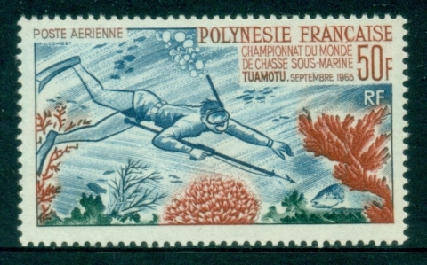 French Polynesia 1965 Skindiver with Speargun