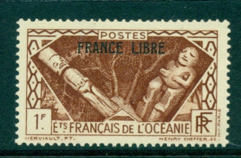 French-Polynesia-1941 1fr Idols Opt France Libre