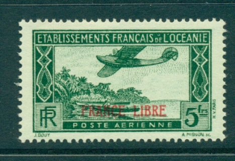 French-Polynesia-1941 5 Fr Seaplane Opt France Libre