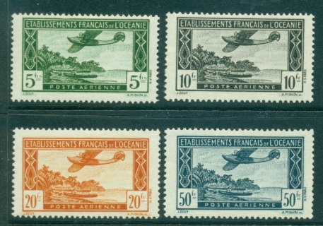 French-Polynesia-1944 5,10,20,50 Fr Seaplane