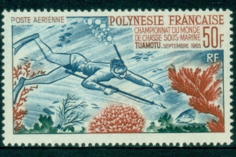 French-Polynesia-1965 Skindiver with Speargun