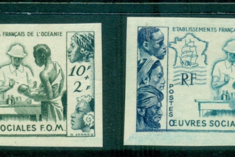 French-Polynesia-1950 Tropical Medicine 2x IMPERF PROOFS