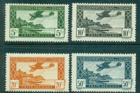 French-Polynesia-1944 5,10,20,50 Fr Seaplane