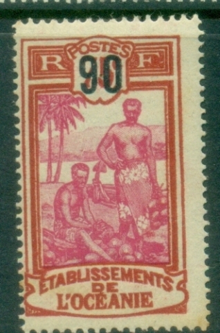 French-Oceania-1923-27-Pictorials-Surcharged-Native-Men-90c-on-75c-MLH