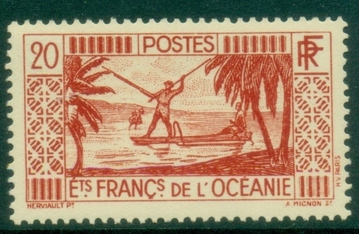 French-Oceania-1934-1939-Pictorial-Spear-Fishing-20c-MUH