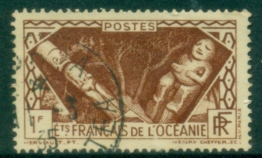 French-Oceania-1934-1939-Pictorial-Wooden-Cult-Statue-1fr-FU