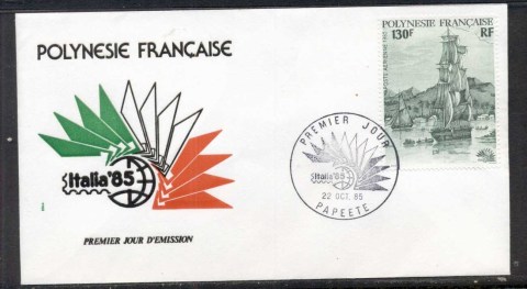 French-Polynesia-1985 Italia\'85, Sailing Ship FDC