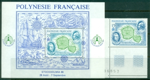 French-Polynesia-1986-STOCKHOLMIA-Stamp-Ex-Scientists-Explorers-MS-MUH