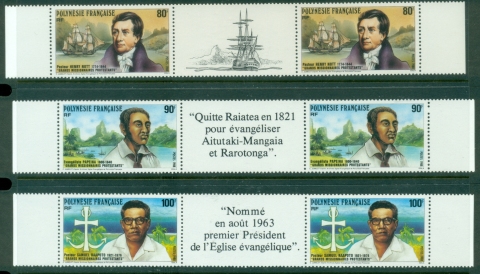 French-Polynesia-1988-Protestant-Missionaries-pairs-label-MUH