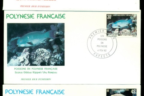 French-Polynesia-1982 Marine Life, Fish 3x FDC