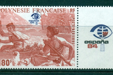 French-Polynesia-1984 Maori Canoers + label