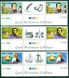 French-Polynesia-1986-Catholic-Missionaries-Monsignors-pairs-gutter-MUH