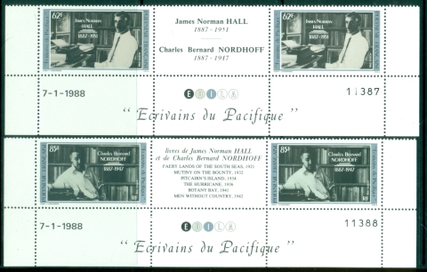 French-Polynesia-1988-Authors-pair-gutter-MUH