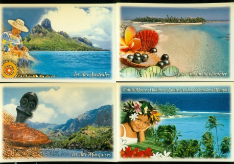 French-Polynesia-1999-Picture Postcards, views, pre stamped unused 4xPSC